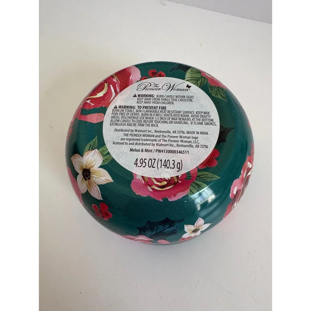 The Pioneer Woman Melon & Mint Scented Candle 4.95oz Floral Tin Unused